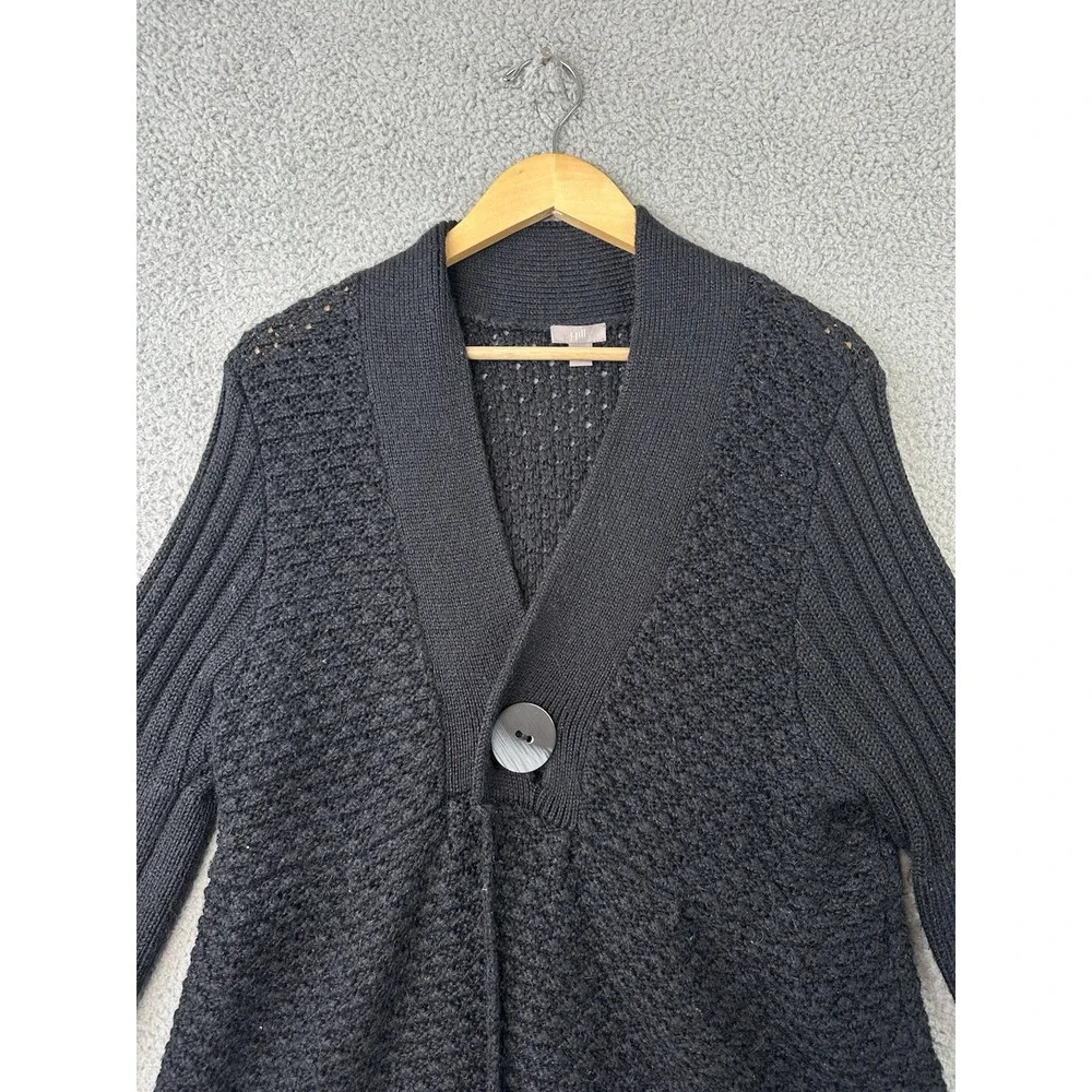 VTG J. JILL Cardigan Sweater XL Black Chunky Knit w/Wool & Alpaca One Button